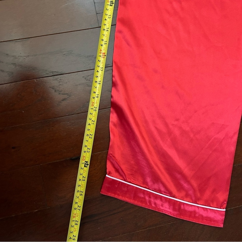 Red Satin Pajama Set long sleeve top size large pants medium - Picture 7 of 10